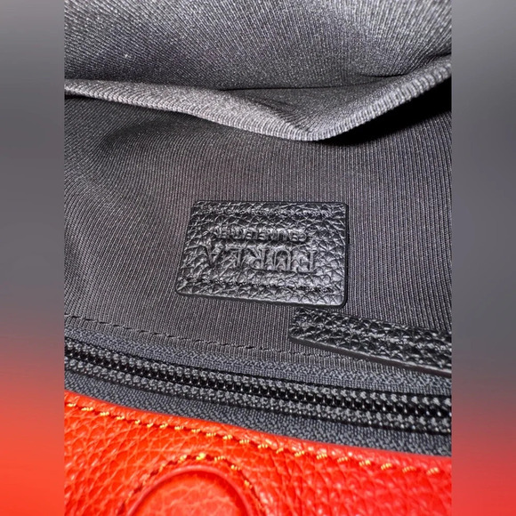 Furla Pebbled Leather Crossbody Bag - Red Orange & Black Unisex - Picture 13 of 16